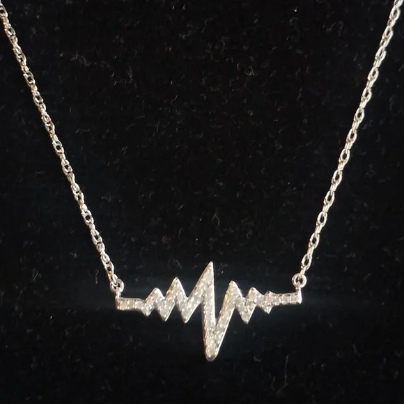 Sterling Silver .20cts Diamond Heartbeat with Chain Necklace - Picture 4 of 6